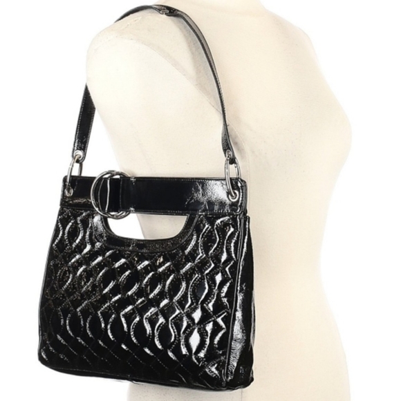 HOBO Gorgeous Black Patent Quilted Pattern Leather Shoulder Bag & Clutch/Handbag - Picture 1 of 11